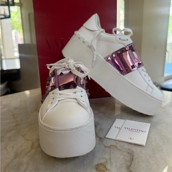 Valentino Women's White and Purple Studded Sneakers-only worn ONCE! - Picture 6 of 8